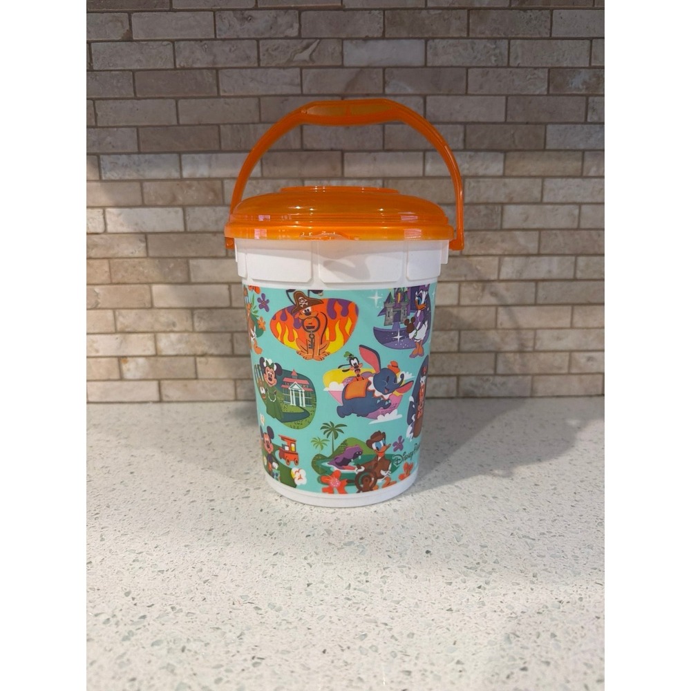 Disney Parks Popcorn Bucket Retro Rides Attractions Orange Lid